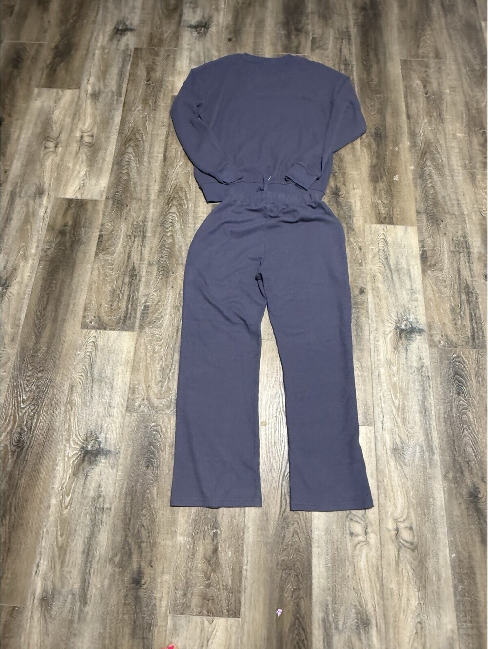Comfrt Signature Comfort Waffle Set Lounge Crewneck Pants Slate Blue S - Picture 4 of 7